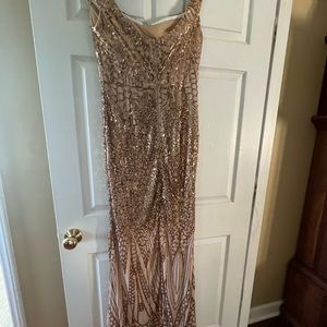 Lin Lin Q Women's Maxi Formal Off Shoulder Sequin Dress Size XL